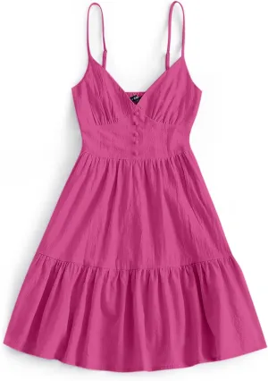 ZAFUL Women's Casual V Neck Summer Mini Dress Spaghetti Strap A-Line Short Dresses Backless Solid Color Sundress