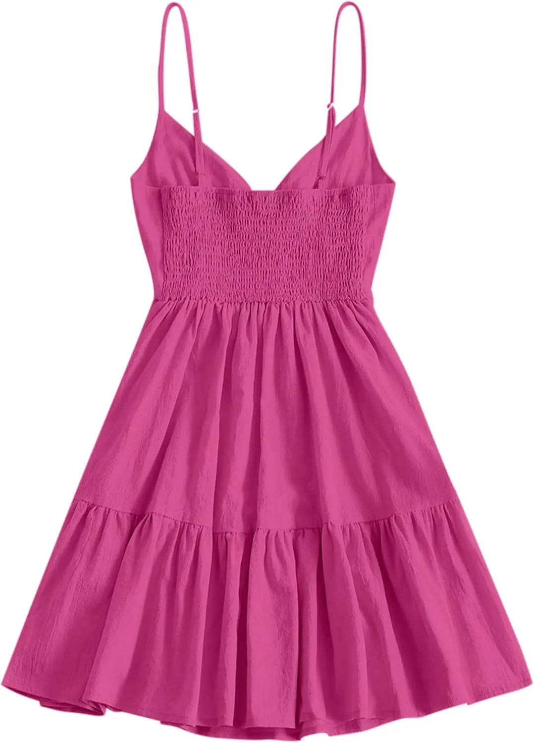ZAFUL Women's Casual V Neck Summer Mini Dress Spaghetti Strap A-Line Short Dresses Backless Solid Color Sundress