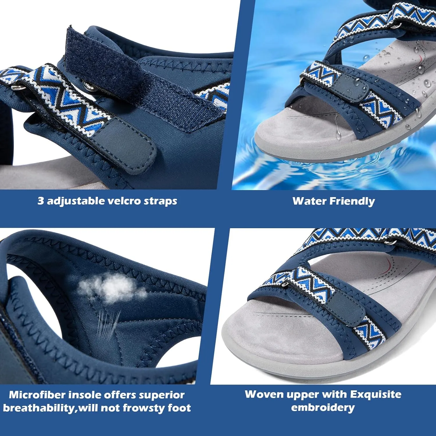 Zelaprox Women Comfortable Walking Sandals with Arch Support Hiking Sandals Casual Summer Athletic Sandals for Outdoor with 3 Adjustable Hook and Loop Strap