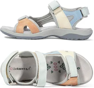 Zelaprox Women Comfortable Walking Sandals with Arch Support Hiking Sandals Casual Summer Athletic Sandals for Outdoor with 3 Adjustable Hook and Loop Strap