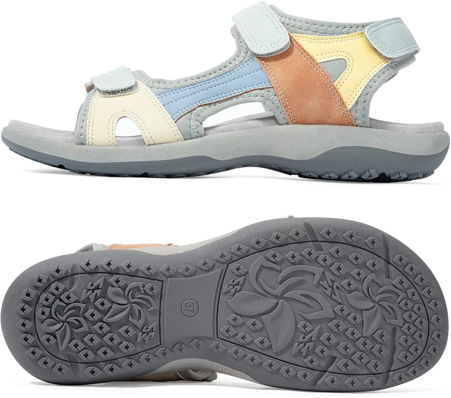 Zelaprox Women Comfortable Walking Sandals with Arch Support Hiking Sandals Casual Summer Athletic Sandals for Outdoor with 3 Adjustable Hook and Loop Strap