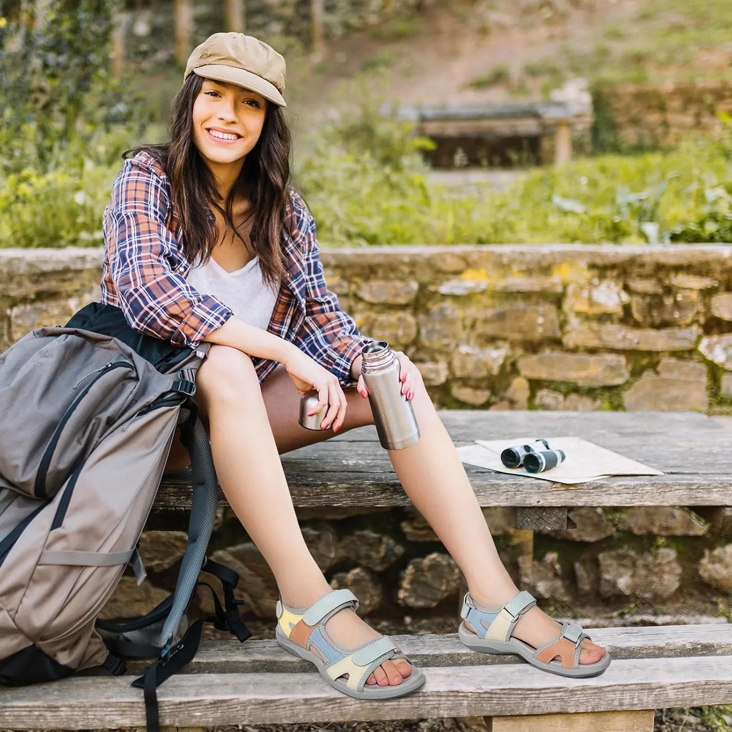 Zelaprox Women Comfortable Walking Sandals with Arch Support Hiking Sandals Casual Summer Athletic Sandals for Outdoor with 3 Adjustable Hook and Loop Strap