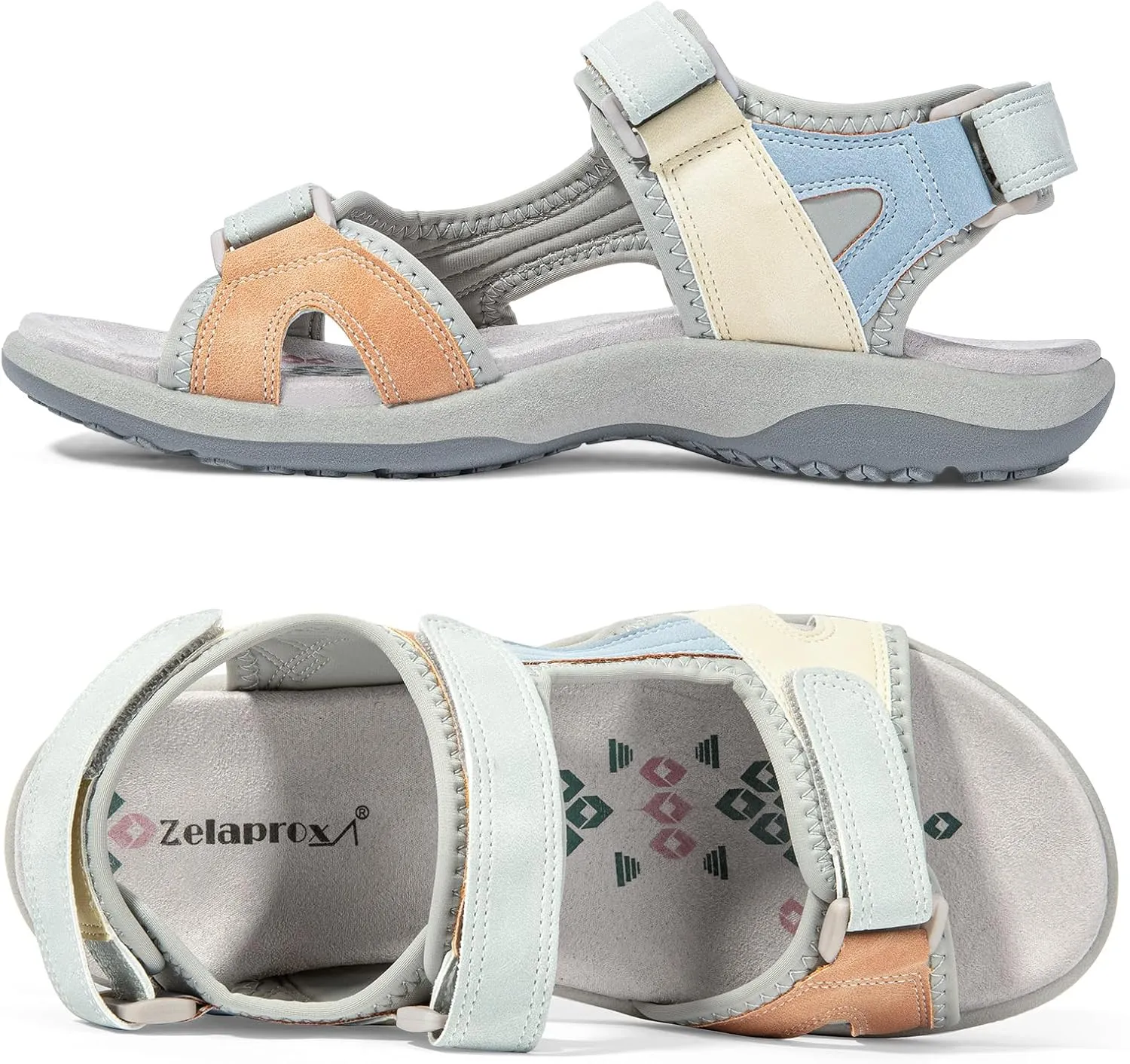 Zelaprox Women Comfortable Walking Sandals with Arch Support Hiking Sandals Casual Summer Athletic Sandals for Outdoor with 3 Adjustable Hook and Loop Strap