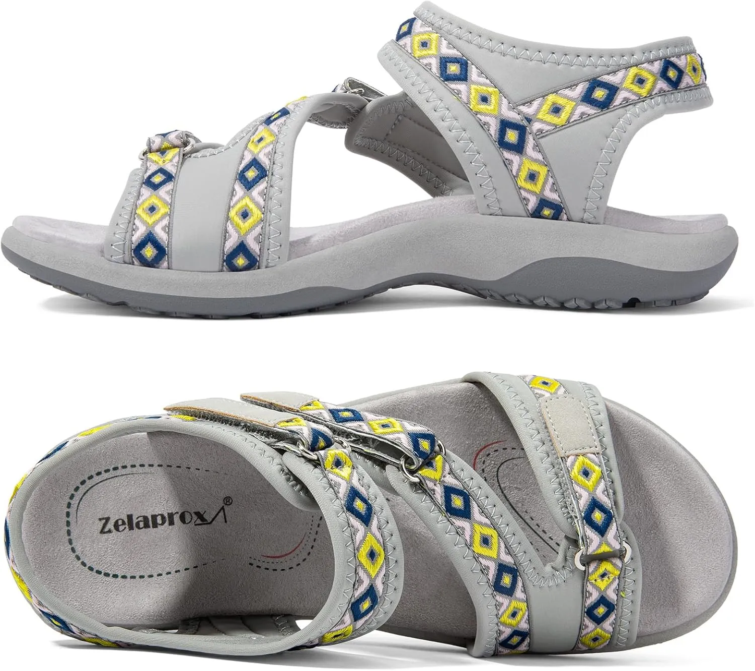 Zelaprox Women Comfortable Walking Sandals with Arch Support Hiking Sandals Casual Summer Athletic Sandals for Outdoor with 3 Adjustable Hook and Loop Strap