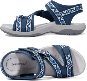 Zelaprox Women Comfortable Walking Sandals with Arch Support Hiking Sandals Casual Summer Athletic Sandals for Outdoor with 3 Adjustable Hook and Loop Strap