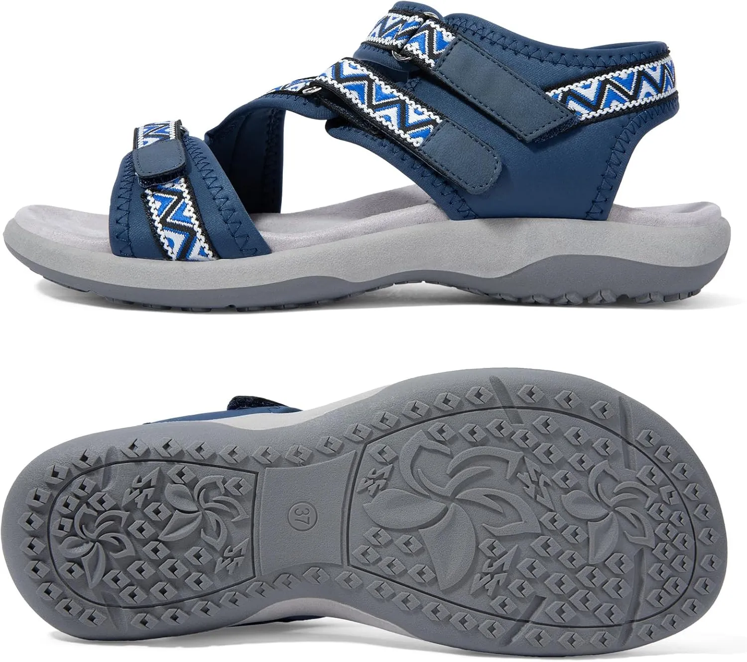 Zelaprox Women Comfortable Walking Sandals with Arch Support Hiking Sandals Casual Summer Athletic Sandals for Outdoor with 3 Adjustable Hook and Loop Strap