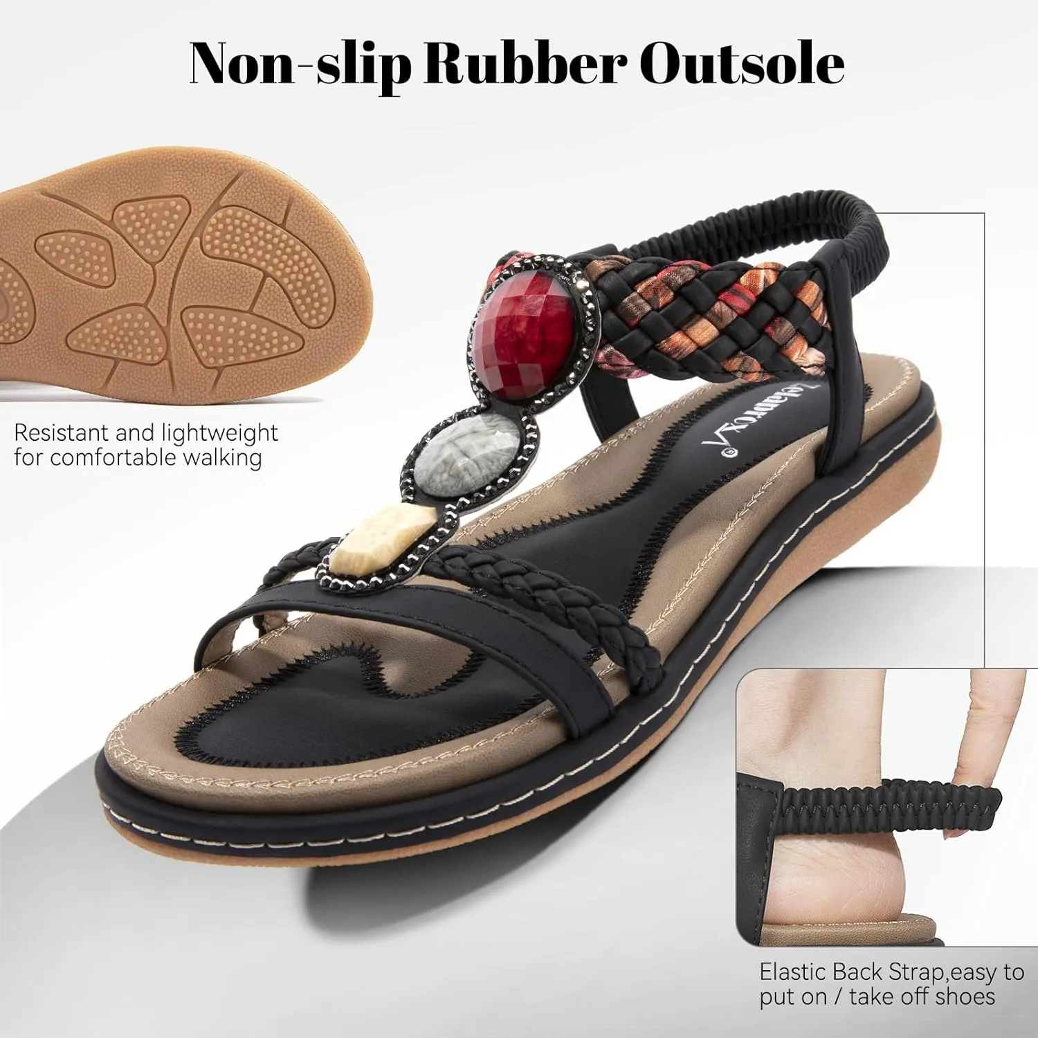 Zelaprox Women's Sandals Jeweled Crystal Summer Comfortable Slip-on Flat Sandals Open Toe Ankle Elastic Strap Beach Shoes Sandals Flops Dressy Sandals