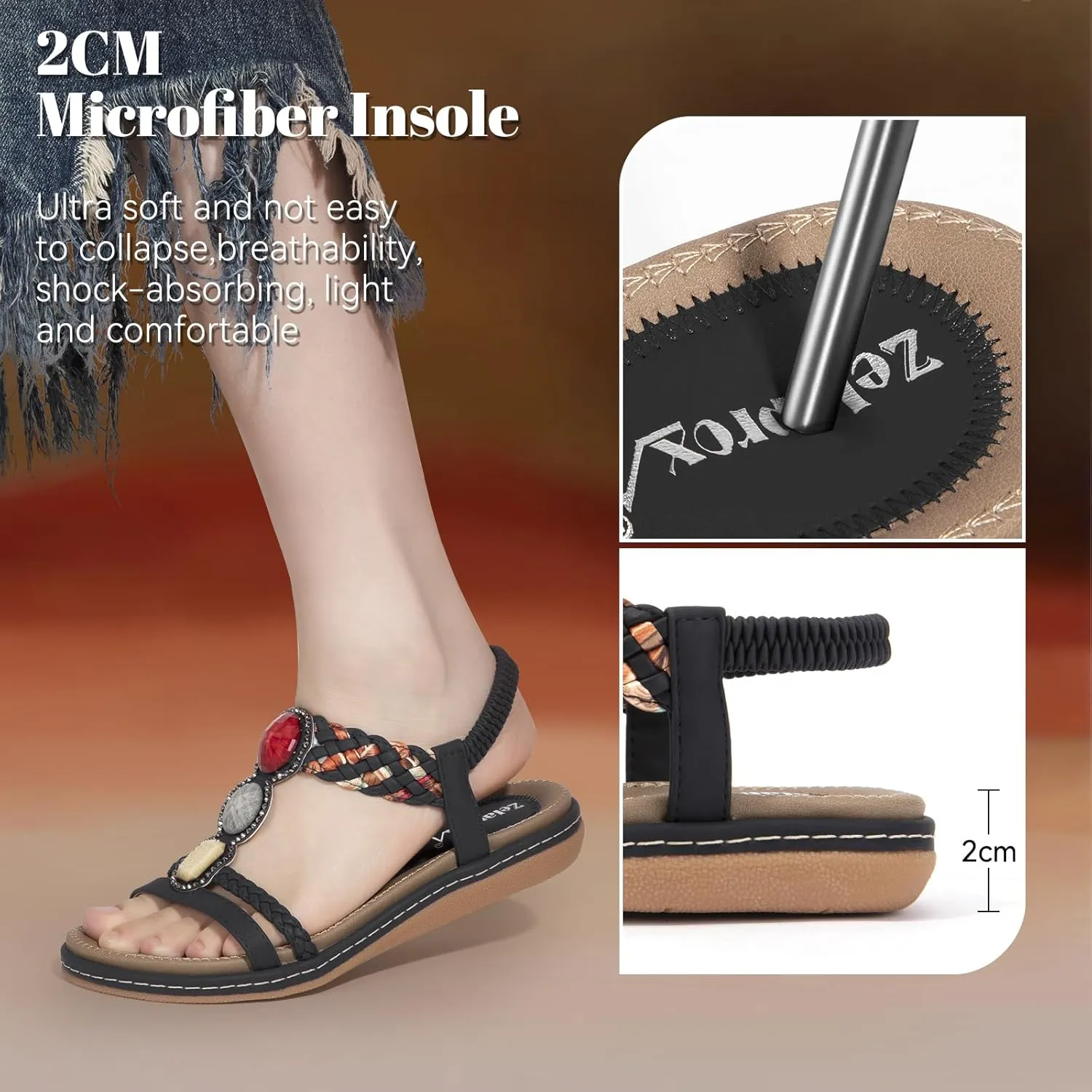 Zelaprox Women's Sandals Jeweled Crystal Summer Comfortable Slip-on Flat Sandals Open Toe Ankle Elastic Strap Beach Shoes Sandals Flops Dressy Sandals