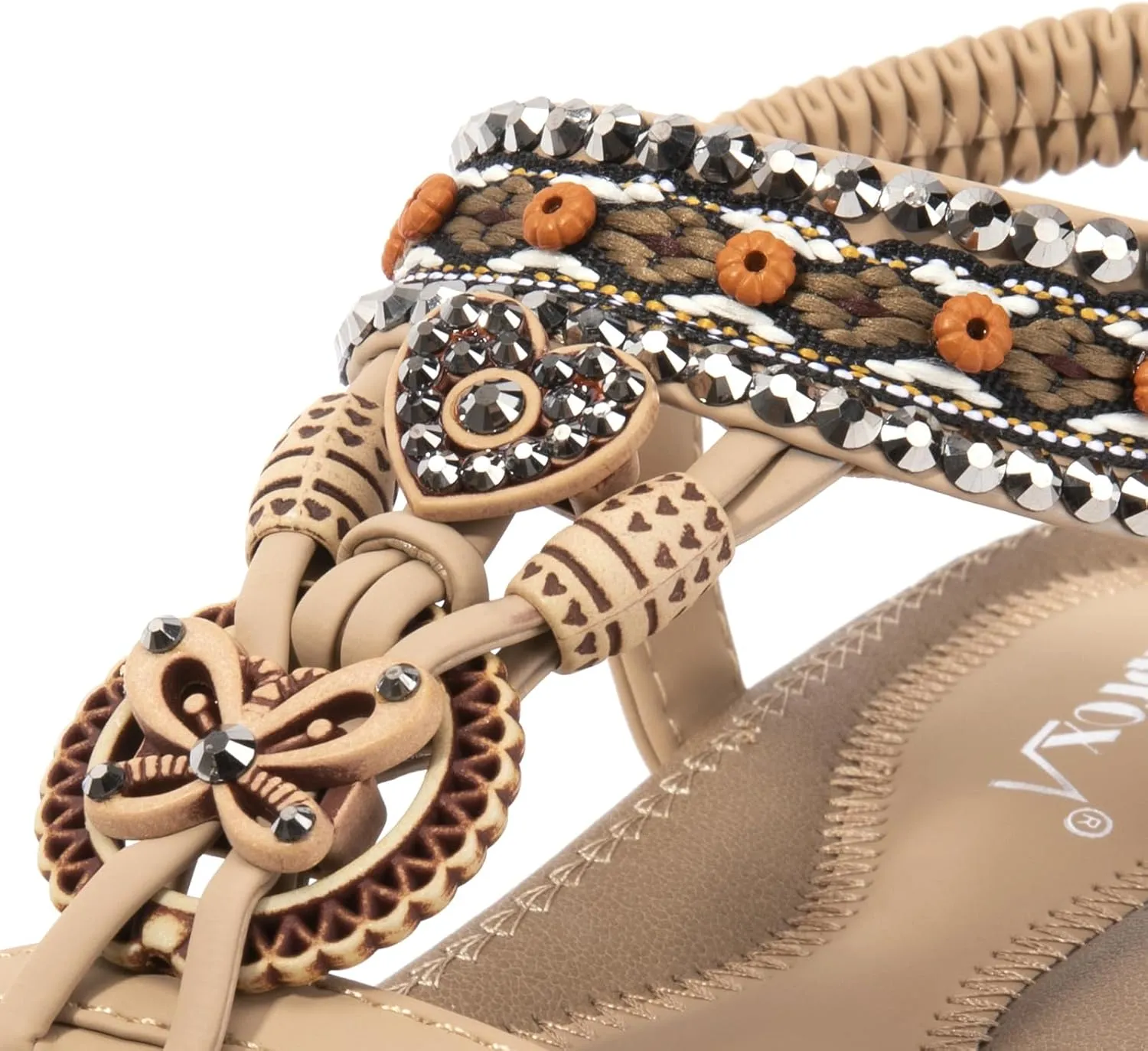 Zelaprox Women's Sandals Jeweled Crystal Summer Comfortable Slip-on Flat Sandals Open Toe Ankle Elastic Strap Beach Shoes Sandals Flops Dressy Sandals