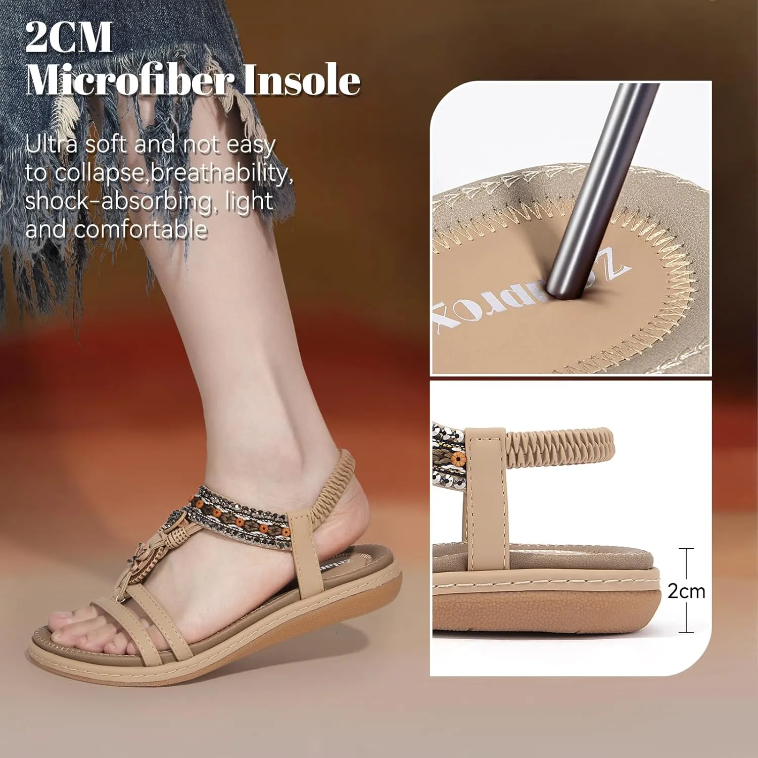 Zelaprox Women's Sandals Jeweled Crystal Summer Comfortable Slip-on Flat Sandals Open Toe Ankle Elastic Strap Beach Shoes Sandals Flops Dressy Sandals