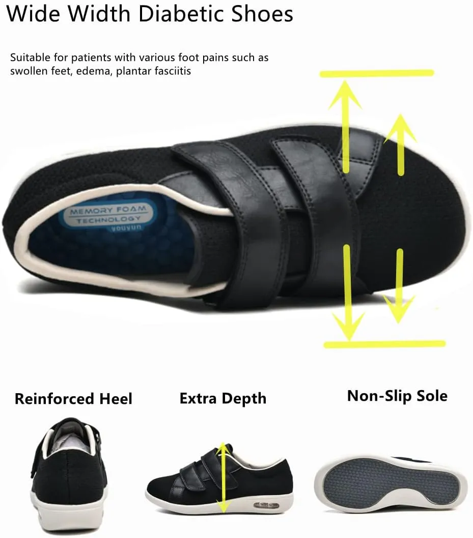 ZGDG Women Diabetic Shoes Wide Width Edema Comfy Shoes with Adjustable Strap Lightweight Non-Slip Orthopedic Walking Shoes for Elderly Hammertoe Arthritis Bunions Swollen Feet