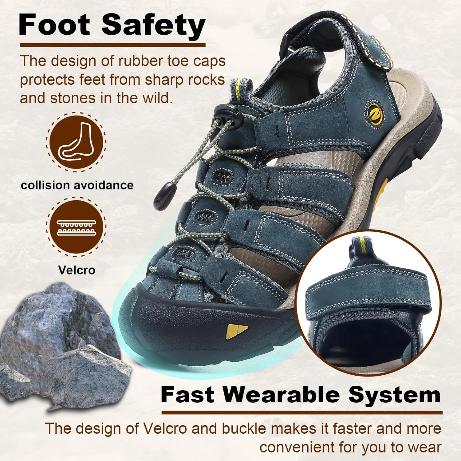 ziitop Mens Hiking Sandals Closed Toe Athletic Sport Sandals Leather Athletic Lightweight Trail Walking Casual Water Shoes