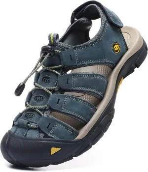 ziitop Mens Hiking Sandals Closed Toe Athletic Sport Sandals Leather Athletic Lightweight Trail Walking Casual Water Shoes