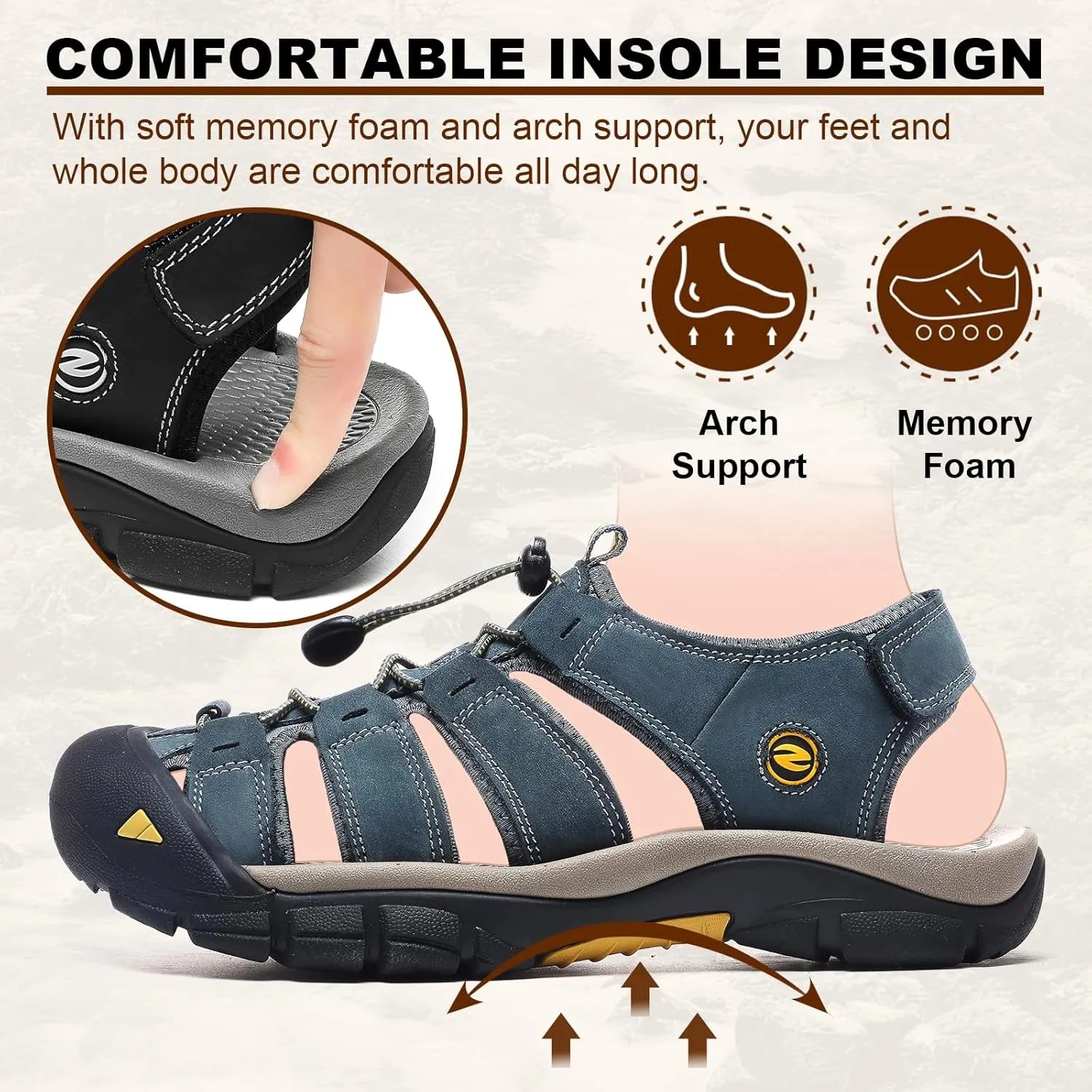 ziitop Mens Hiking Sandals Closed Toe Athletic Sport Sandals Leather Athletic Lightweight Trail Walking Casual Water Shoes