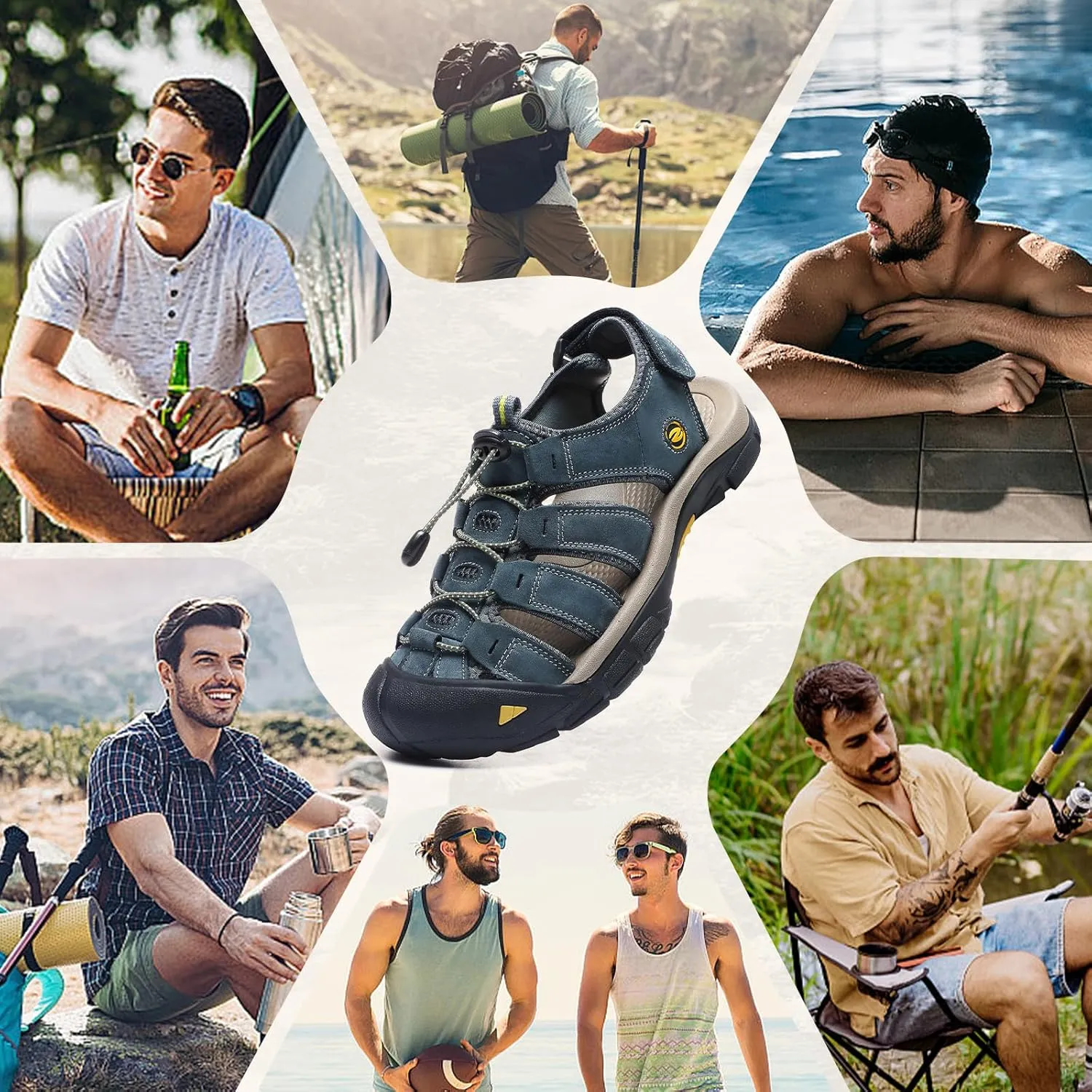 ziitop Mens Hiking Sandals Closed Toe Athletic Sport Sandals Leather Athletic Lightweight Trail Walking Casual Water Shoes
