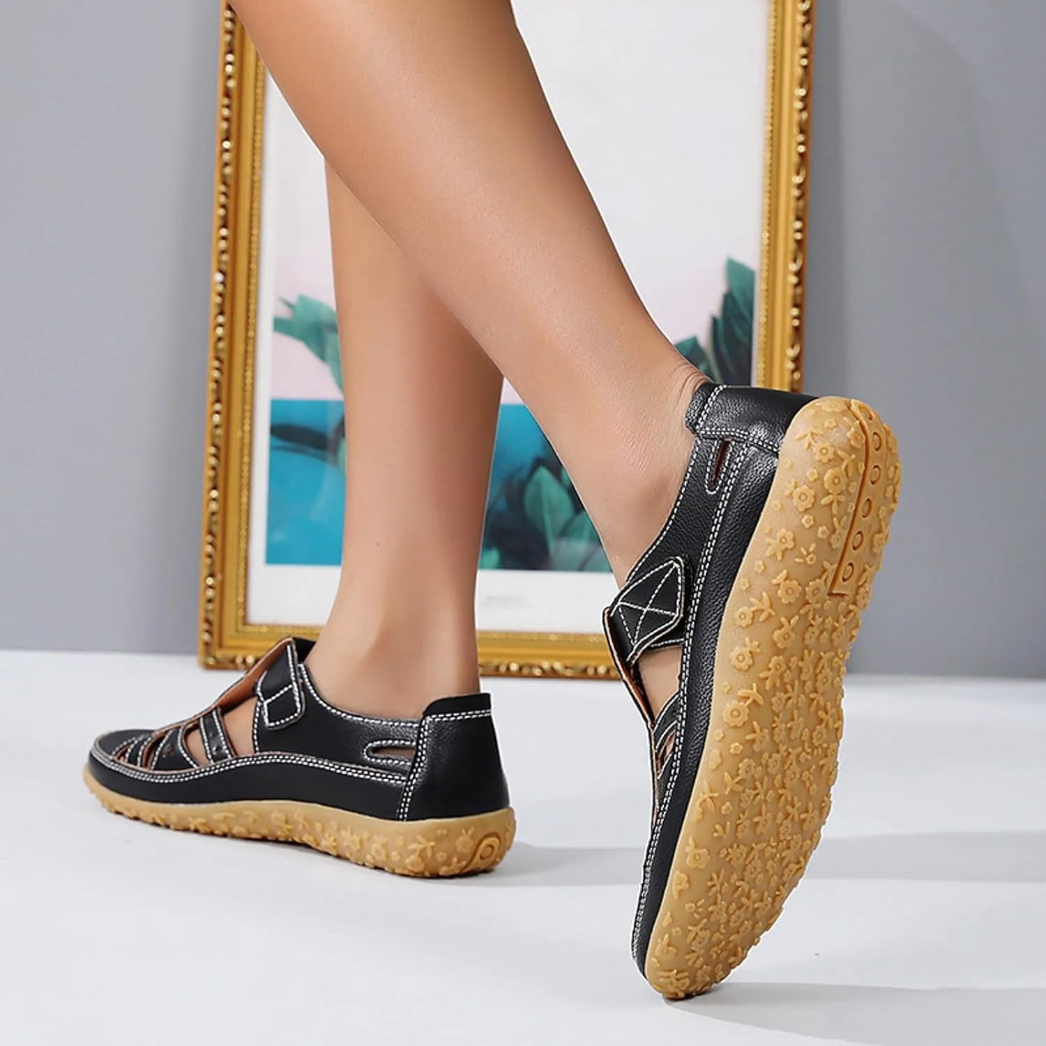 ZSpzx Summer Sandals For Women 2025,Closed Toe Wedge Shoes Hollow Out Retro Soft Soled Casual Adjustable Slip On Walking Wedges Arch Support Bohe Cute Slides for Party Beach Vacation