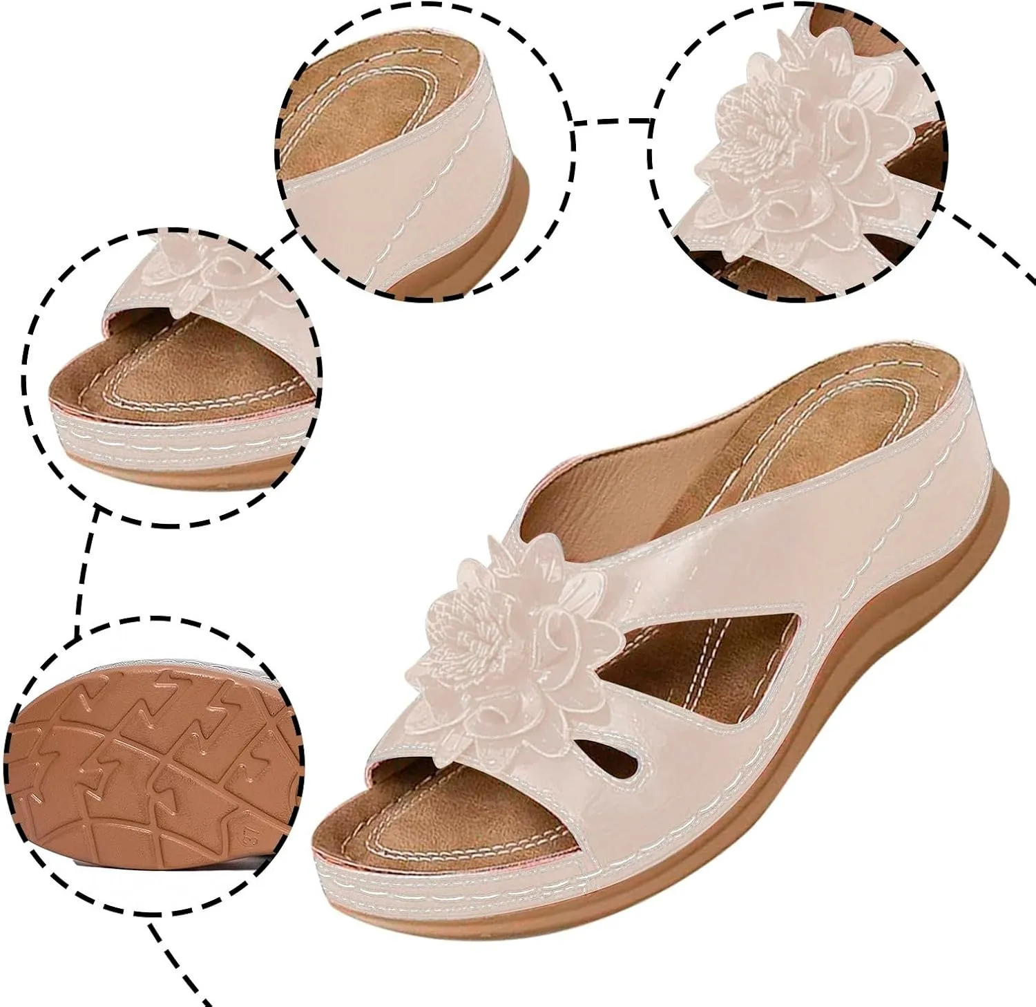 ZSpzx Wedge Sandals for Women 2025 Dressy Summer Comfortable Open Toe Walking Fish Mouth Flowers Non Slip-on Slides Beach Cushion Casual Womens Wedges Support Arch support Slide Shoes for Daily Wear