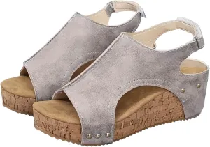 ZSpzx Womens Comfy Wedge Orthopedic Sandals Summer Platform Cork Wedges Women's Wedge Sandals Buckle Ankle Strap Ladies Sandals Wedge Comfortable Strappy Sandals Orthopedic Sandals Casual Shoes