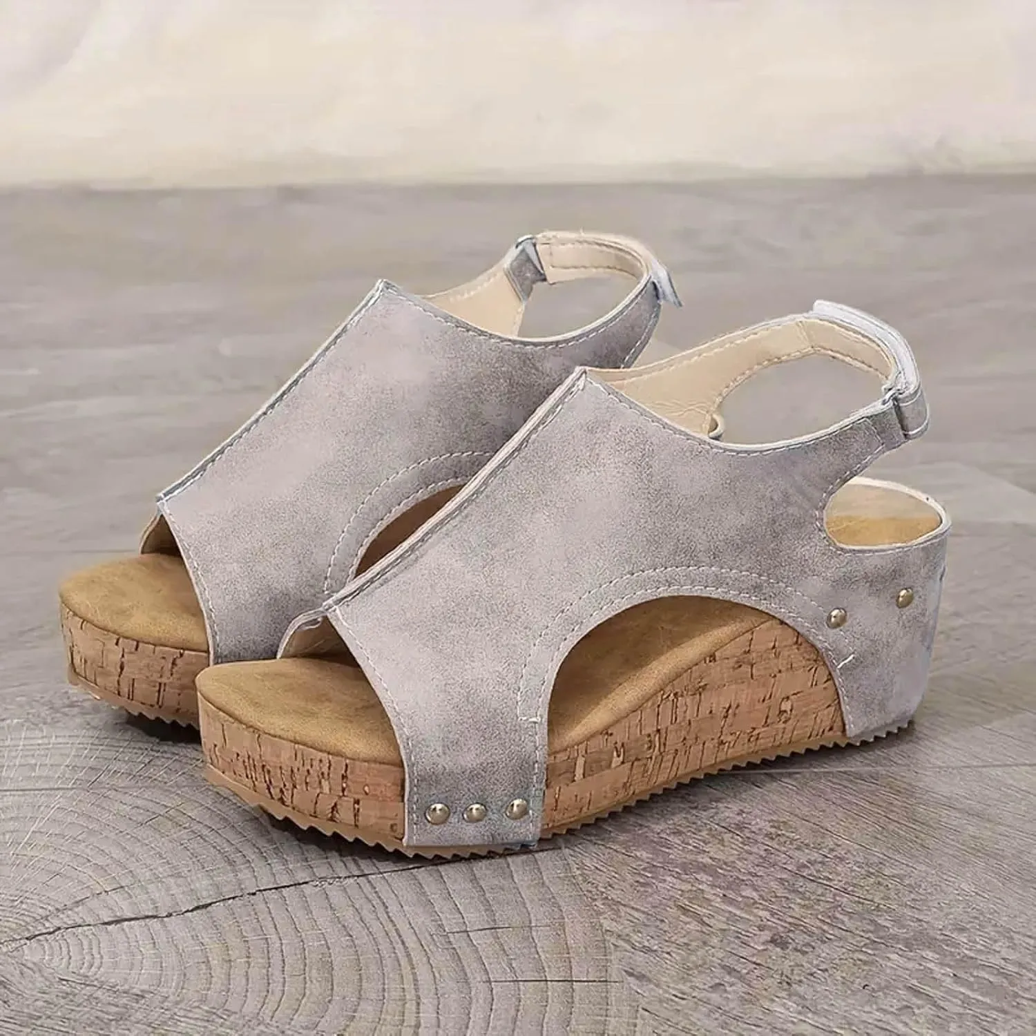 ZSpzx Womens Comfy Wedge Orthopedic Sandals Summer Platform Cork Wedges Women's Wedge Sandals Buckle Ankle Strap Ladies Sandals Wedge Comfortable Strappy Sandals Orthopedic Sandals Casual Shoes