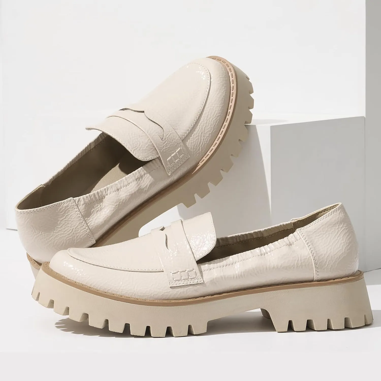 ZURIN Loafers for Women Platform Chunky Heel Loafers Lug Sole Penny Loafers Comfortable Womens Business Casual Shoes