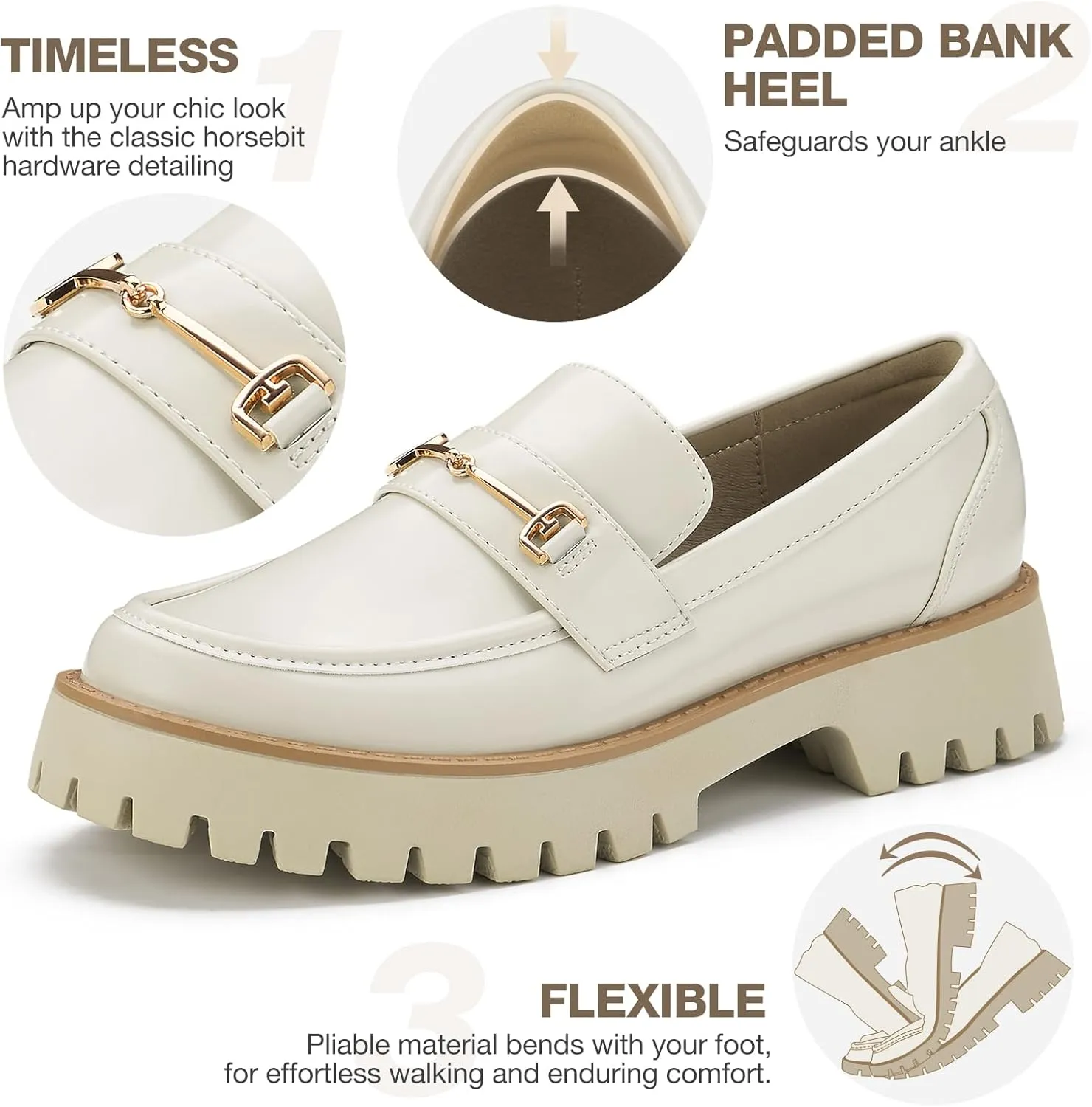 ZURIN Loafers for Women Platform Chunky Heel Loafers Lug Sole Penny Loafers Comfortable Womens Business Casual Shoes