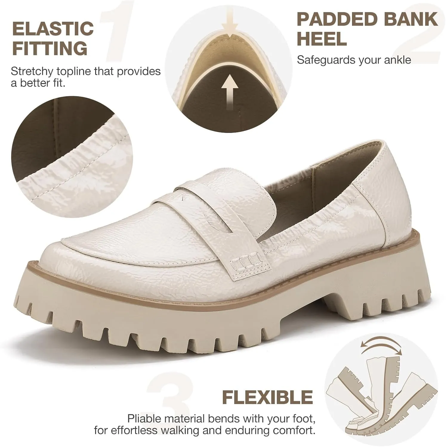 ZURIN Loafers for Women Platform Chunky Heel Loafers Lug Sole Penny Loafers Comfortable Womens Business Casual Shoes