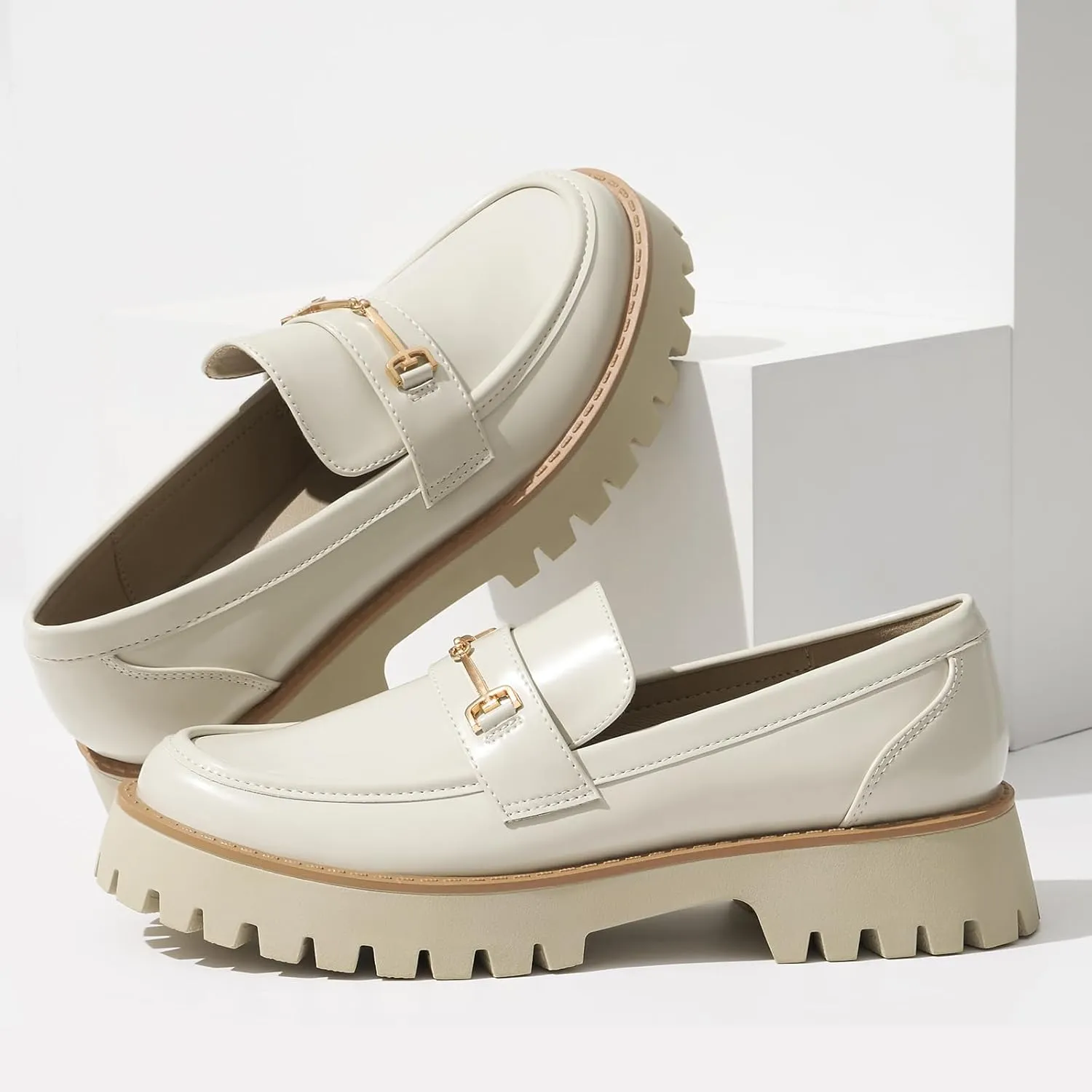 ZURIN Loafers for Women Platform Chunky Heel Loafers Lug Sole Penny Loafers Comfortable Womens Business Casual Shoes