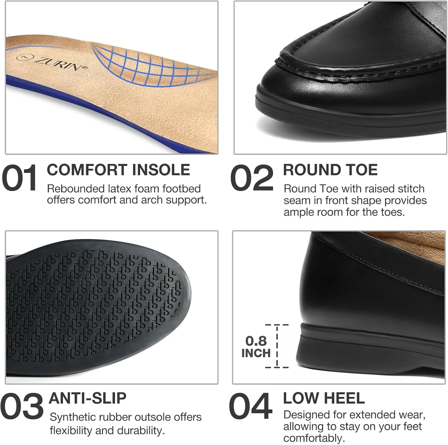 ZURIN Women's Loafers Leather Penny Loafers Comfortable Flats Shoes for Women Casual Dressy Shoes Business Work Driving