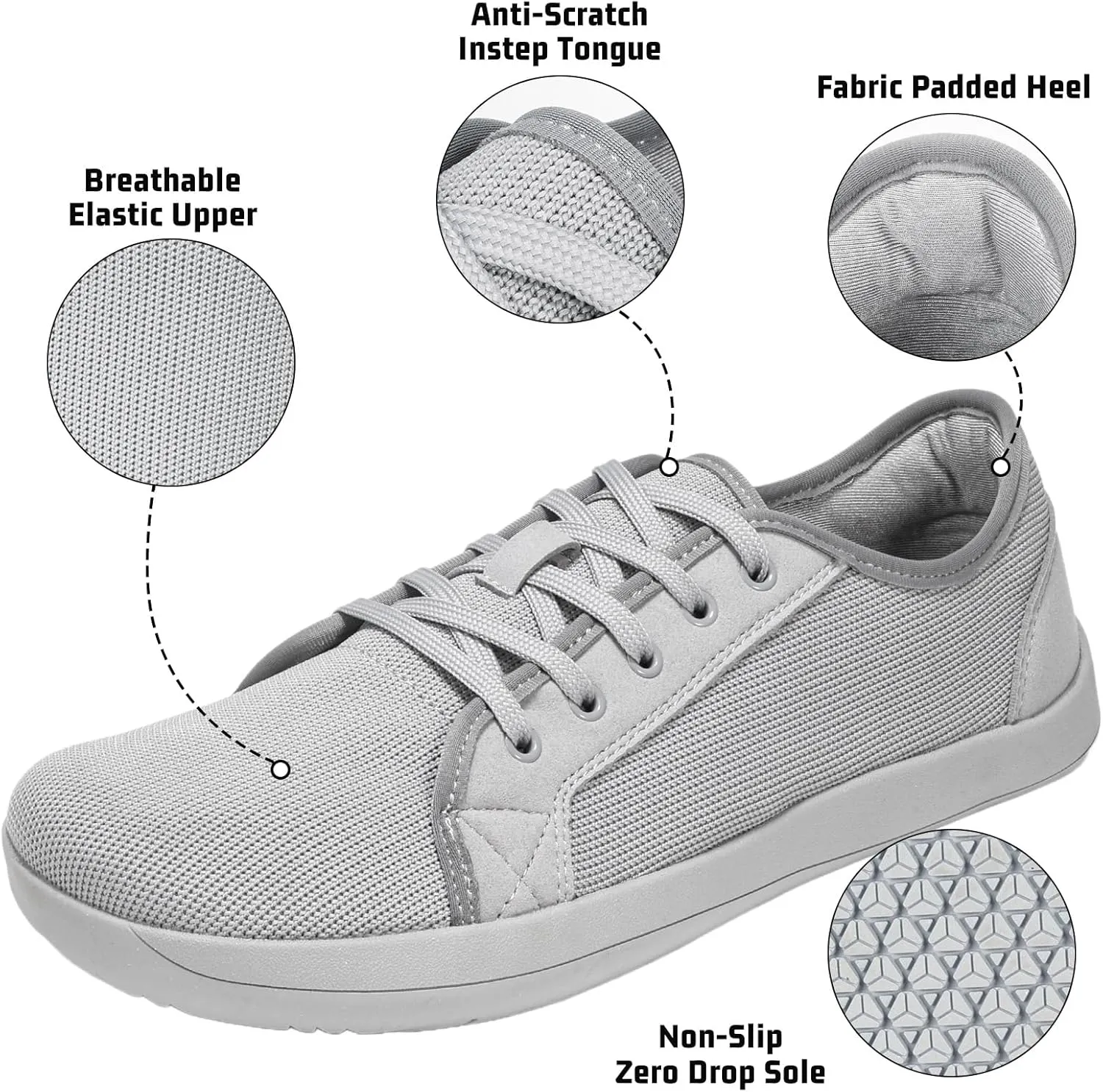 ZVC Barefoot Shoes Men Wide Toe Box Shoes Knitted Zero Drop Sole Sneakers for Mens Minimalist Footwear