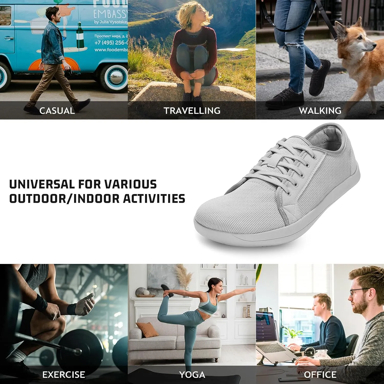 ZVC Barefoot Shoes Men Wide Toe Box Shoes Knitted Zero Drop Sole Sneakers for Mens Minimalist Footwear