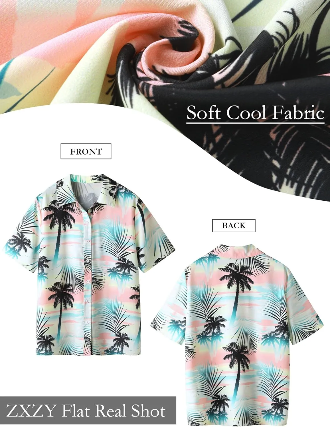 ZXZY Women Summer Hawaii Shirts Soft Cool Floral Tropic Print Short Sleeve Button Up Tops T-Shirt