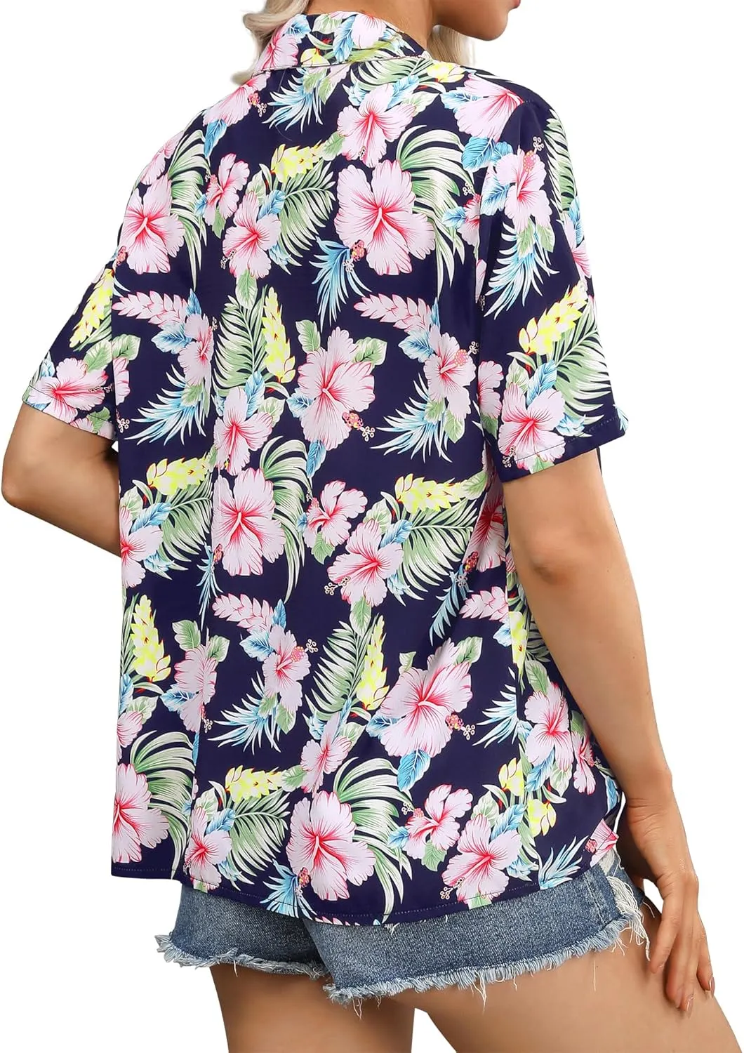 ZXZY Women Summer Hawaii Shirts Soft Cool Floral Tropic Print Short Sleeve Button Up Tops T-Shirt