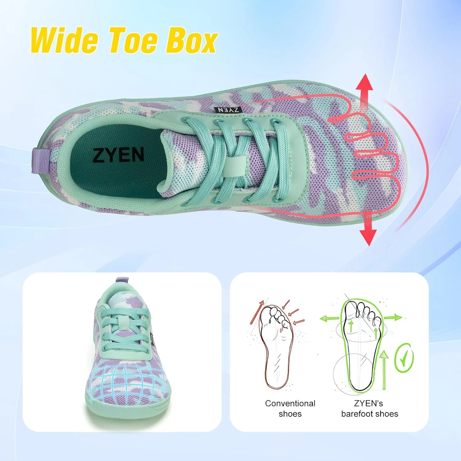 ZYEN Wide Toe Box Barefoot Shoes for Women | Wide Width Breathable Camouflage Shoes | Zero Drop Sole Fashion Non Slip Gym Sneaker Lightweight Minimalist Walking Sneaker