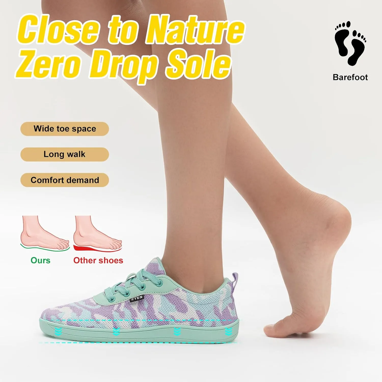 ZYEN Wide Toe Box Barefoot Shoes for Women | Wide Width Breathable Camouflage Shoes | Zero Drop Sole Fashion Non Slip Gym Sneaker Lightweight Minimalist Walking Sneaker
